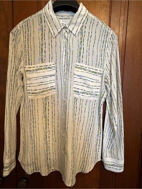 Equipment Femme 100% Silk Button Down Blouse Abstract Stripe Print Size M